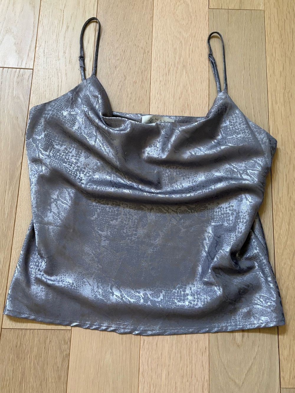 WAYF Silver Snake-Print Cowl Neck Cami